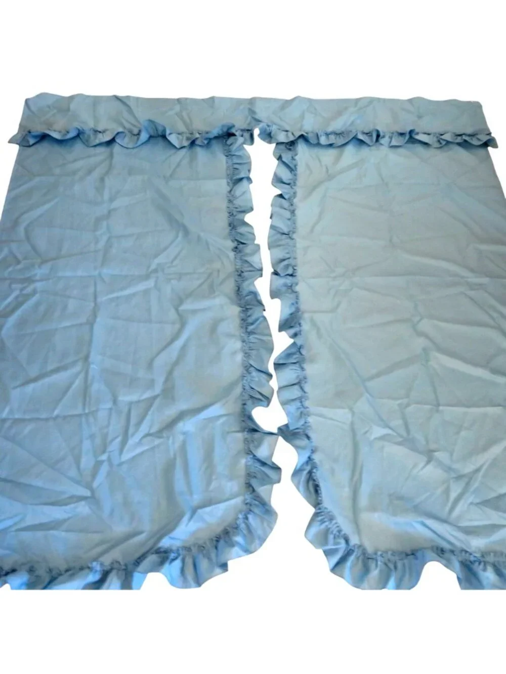 Vintage Blue Fabric Ruffled Shower Curtain 2 Panels No Tie Backs New Old Stock